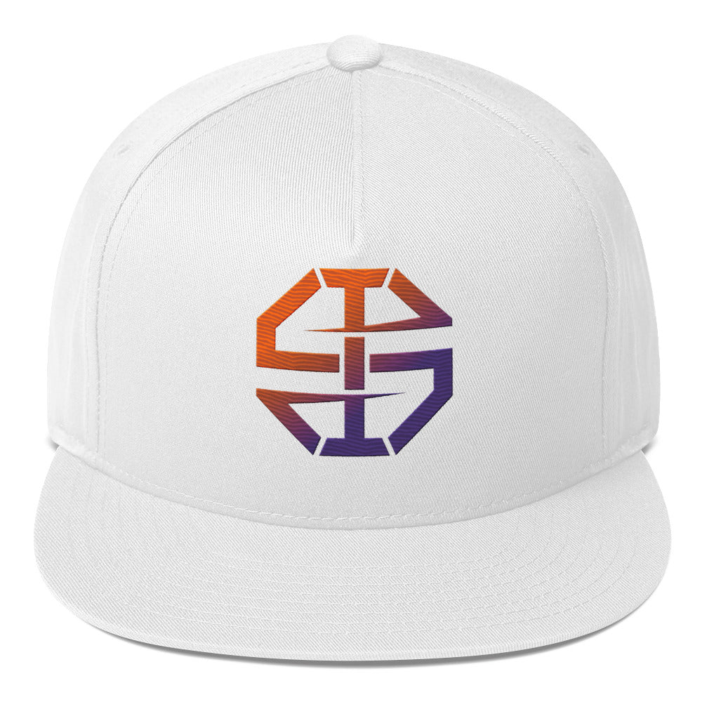 Ian Schieffelin White Monogram Flat Bill Cap - Gradient Logo