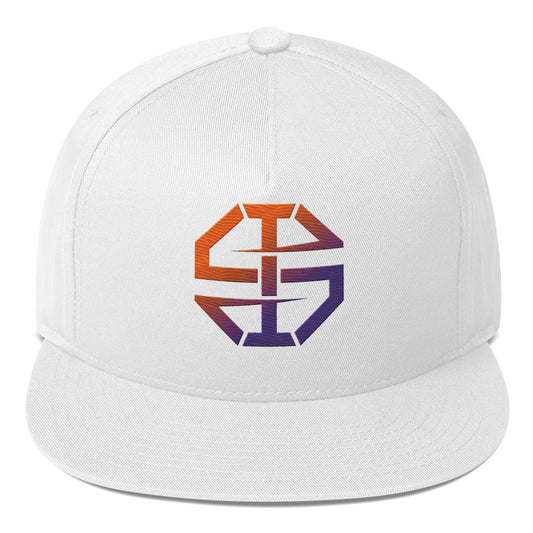 Ian Schieffelin White Monogram Flat Bill Cap - Gradient Logo