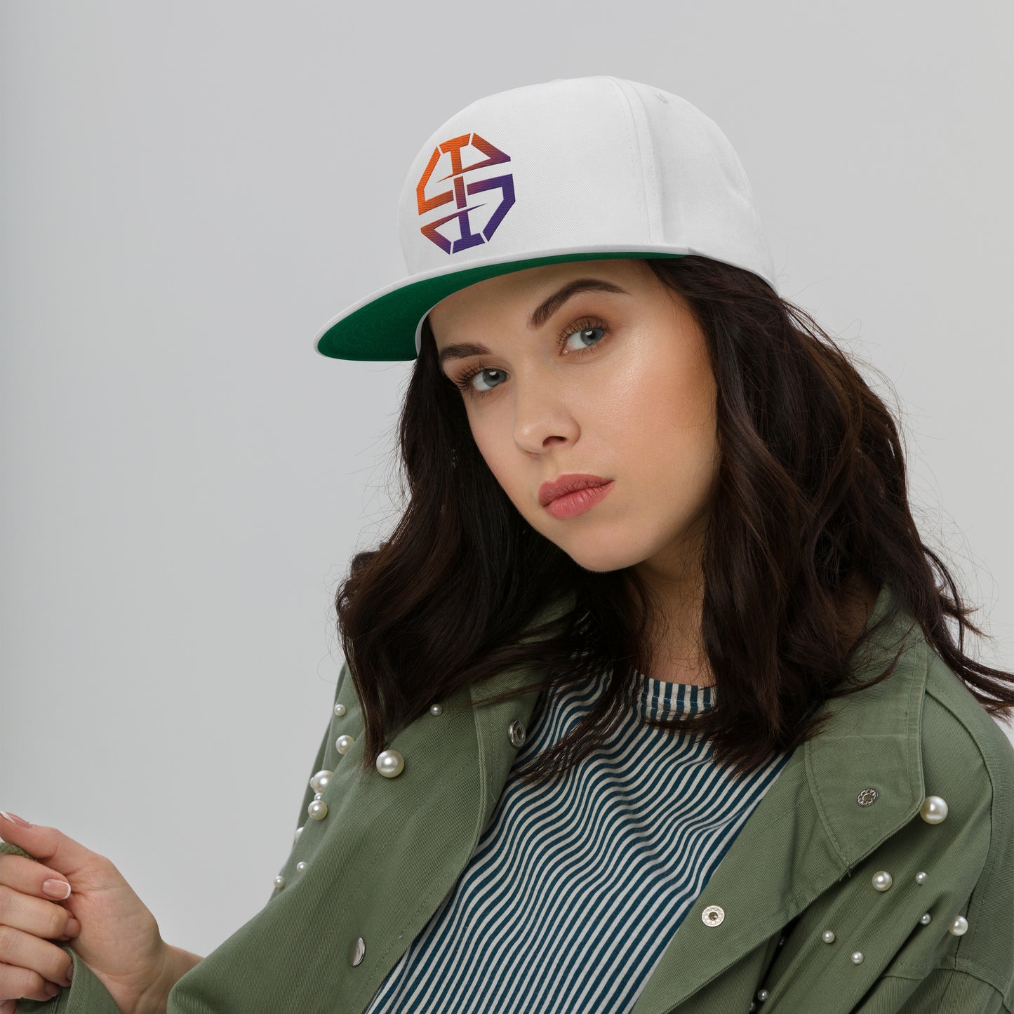 Ian Schieffelin White Monogram Flat Bill Cap - Gradient Logo