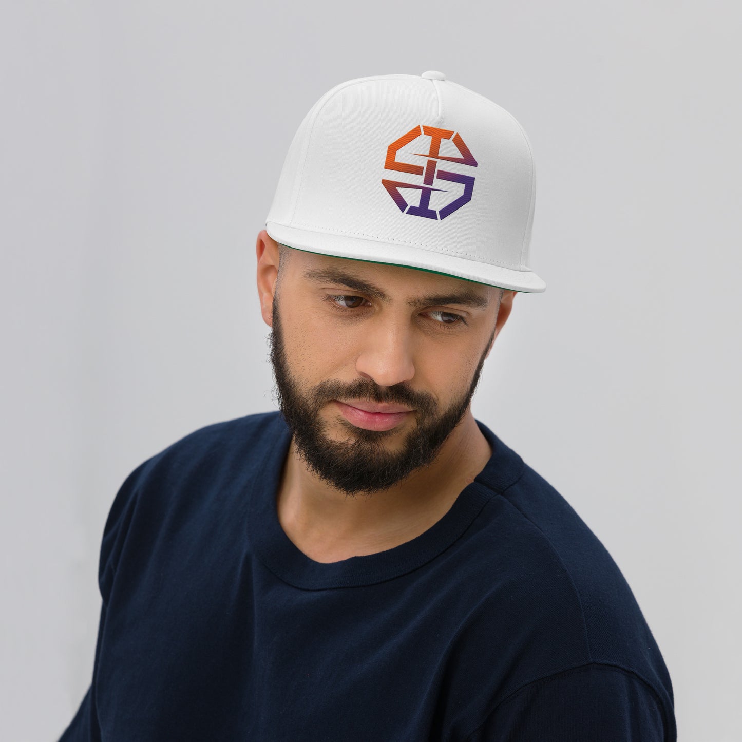 Ian Schieffelin White Monogram Flat Bill Cap - Gradient Logo