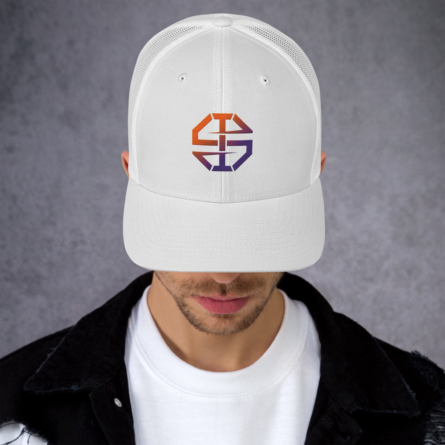 Ian Schieffelin Monogram Trucker Cap - White With Gradient Logo