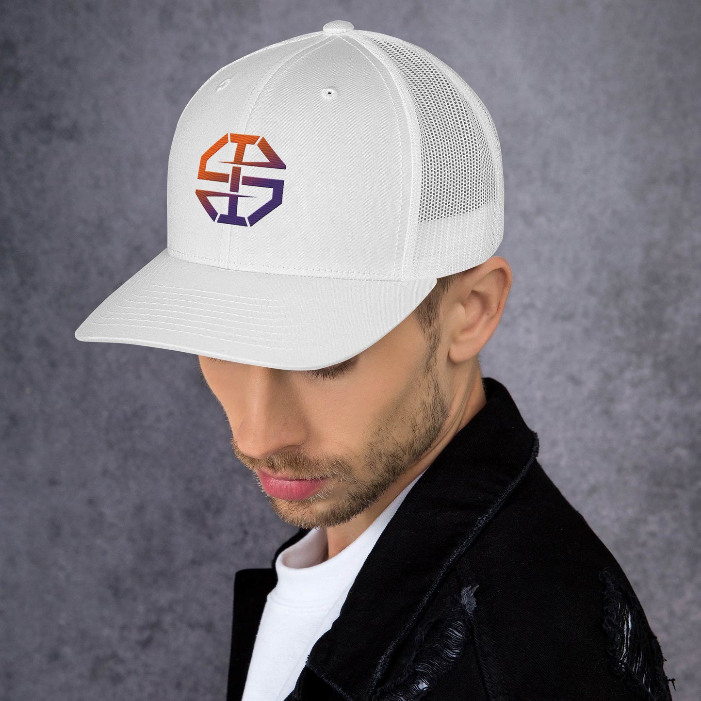 Ian Schieffelin Monogram Trucker Cap - White With Gradient Logo